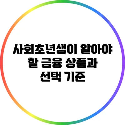 사회초년생이 알아야 할 금융 상품과 선택 기준