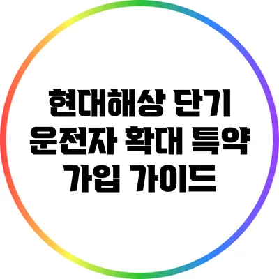 현대해상 단기 운전자 확대 특약 가입 가이드