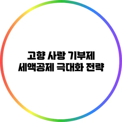 고향 사랑 기부제 세액공제 극대화 전략